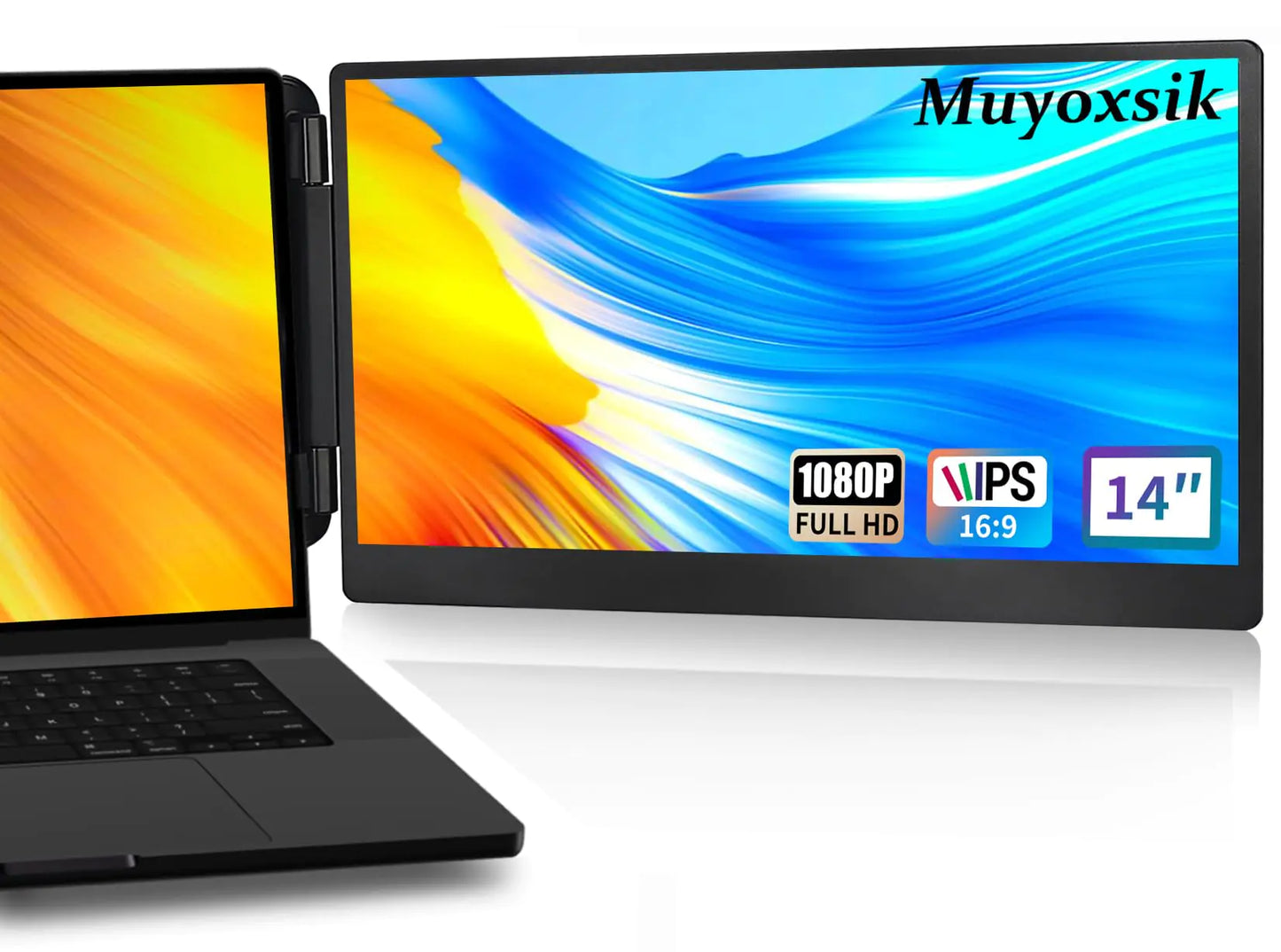 Muyoxsik 14Laptop Screen Extender 1080P FHD IPS Laptop Monitor Extender Dual Screen Portable Monitor for Laptop 13-17" Plug&Play Compatible with Mac/Android/Windows