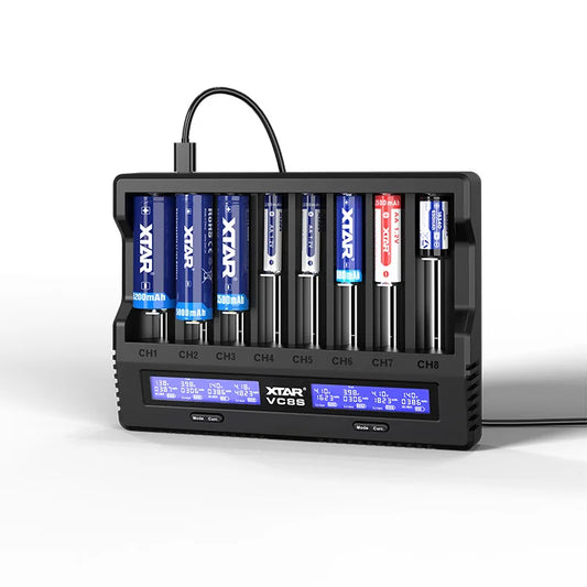 XTAR VC8S Smart Versatile USB c 18650 Lithium 1.2/1.5V AA AAA Rechargeable Battery Charger Tester