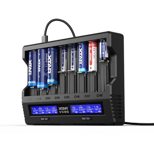 XTAR VC8S Smart Versatile USB c 18650 Lithium 1.2/1.5V AA AAA Rechargeable Battery Charger Tester