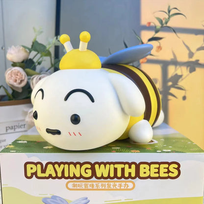 Crayon Shin-chan Bee Xiaobai & Piggy Night Light - Cute Mini Figurine Desk Decor, Perfect for Fans. Adorable Collectible
