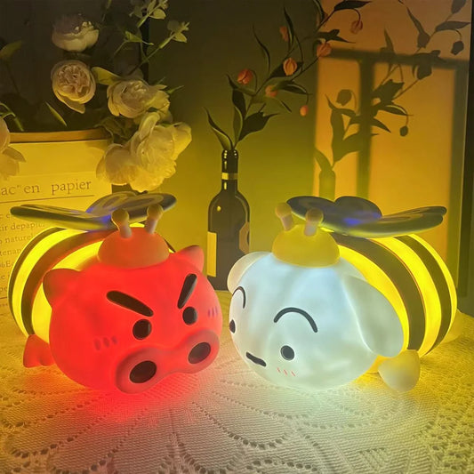 Crayon Shin-chan Bee Xiaobai & Piggy Night Light - Cute Mini Figurine Desk Decor, Perfect for Fans. Adorable Collectible