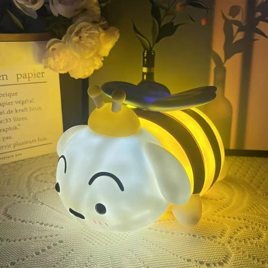 Crayon Shin-chan Bee Xiaobai & Piggy Night Light - Cute Mini Figurine Desk Decor, Perfect for Fans. Adorable Collectible