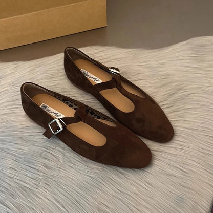 SUOJIALUN Autumn Women Flat Shoes Fashion Round Toe Slip On Ladies Elegant Mary Jane Shoes Soft Flat Heel Outdoor Dress Ballerin