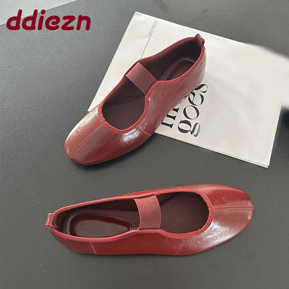 Female Soft Footwear Shallow Ladies Flats Mary Janes Shoes 2025 New Fashion Round Toe Women Ballet Flats Shoes Big Size 43