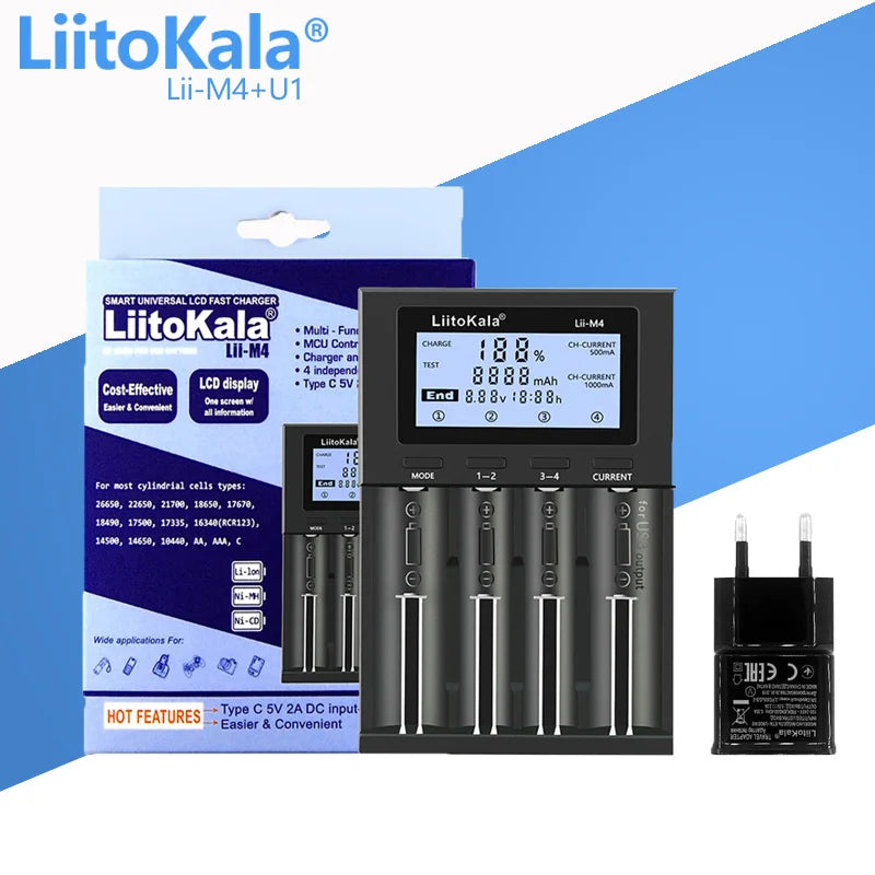 LiitoKala Lii-M4S 18650 LCD Multifunctional Battery Charger For 3.7V 1.2V 26650 21700 14500 18350 17500 AA AAA A C And Other