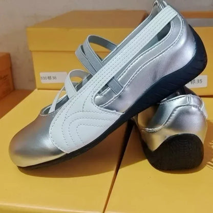 Women's Fashion Low Shoes 2025 Round Head Soft Bottom Mid Mouth Comfortable Ballet Shoes Retro Flat Bottom One Stirrup Sneakers