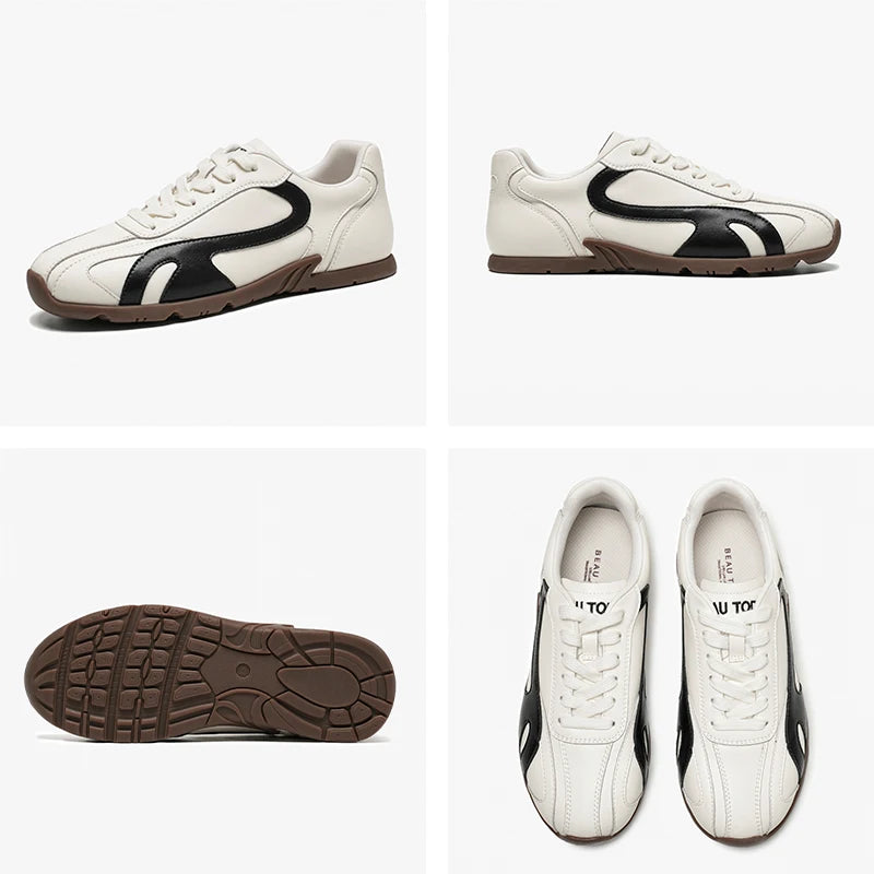 BEAUTODAY Sneakers Women Synthetic Leather Lace-up Punchwork Round Toe Trainers Outdoors Ladies Sports Shoes Handmade 29955