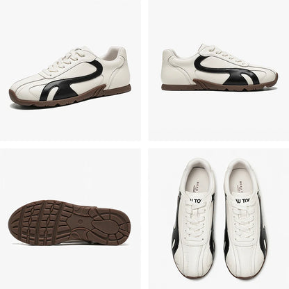 BEAUTODAY Sneakers Women Synthetic Leather Lace-up Punchwork Round Toe Trainers Outdoors Ladies Sports Shoes Handmade 29955
