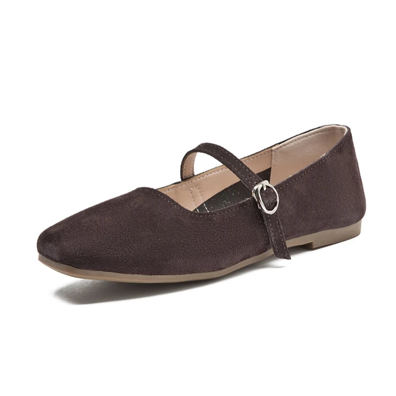 AIYUQI Mary Jane Shoes Women Flat 2025 Spring Shoes Female Genuine Leather Square Head Non-slip Large Size Ballet Shoes Women