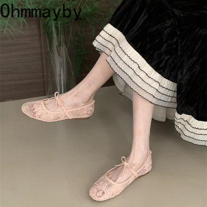 2025 Spring Lace Women Mary Jane Shoes Fashion Slip On Comfort Street Style Soft Sole Female Dress Flats Shoes