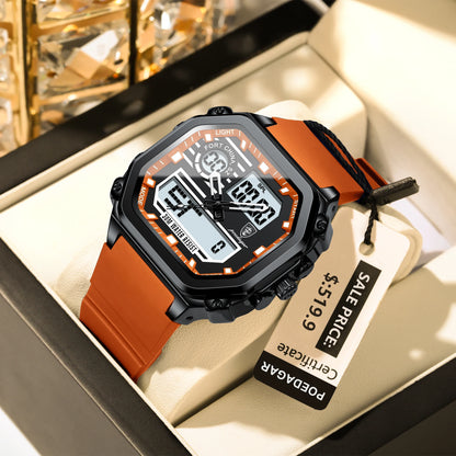 POEDAGAR LED Sport Men Clock Dual Time Display Digital Week Date Square Man Watch Electronic Silicone Strap Men's Quartz Watches