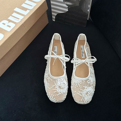 2025 Spring Lace Women Mary Jane Shoes Fashion Slip On Comfort Street Style Soft Sole Female Dress Flats Shoes