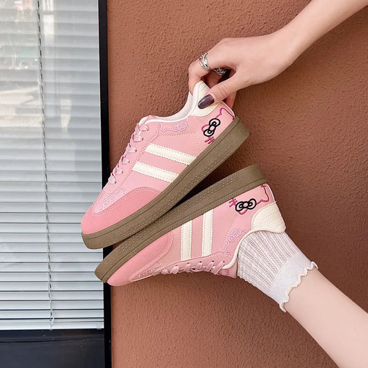 Cute Embroidered Women's Sports Shoes Non-slip Spring Autumn Ladies Casual Tennis Shoes Sweet Versatile Women School Sneakers