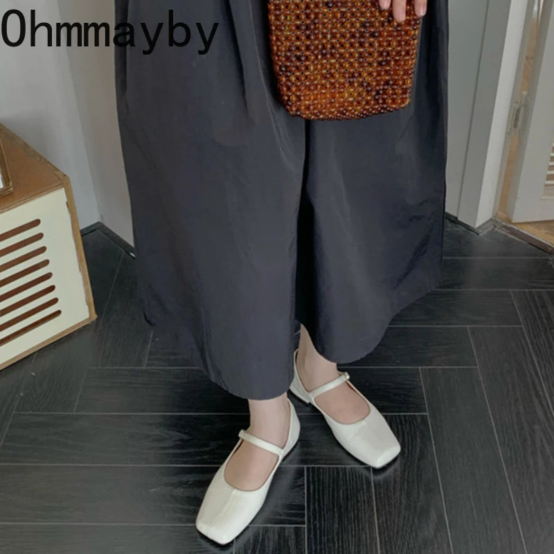 Square Toe Women Ballet Flats Fashion SOft Sole Shoes 2025 Spring Ladies Elegant Street Style Mary Jane Shoes
