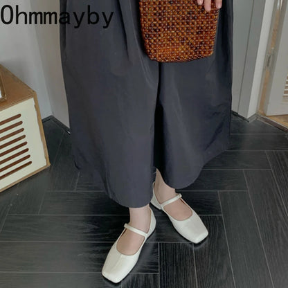 Square Toe Women Ballet Flats Fashion SOft Sole Shoes 2025 Spring Ladies Elegant Street Style Mary Jane Shoes