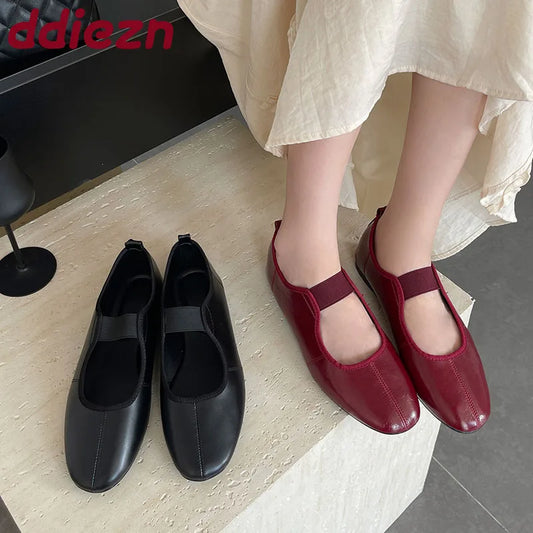 Female Soft Footwear Shallow Ladies Flats Mary Janes Shoes 2025 New Fashion Round Toe Women Ballet Flats Shoes Big Size 43