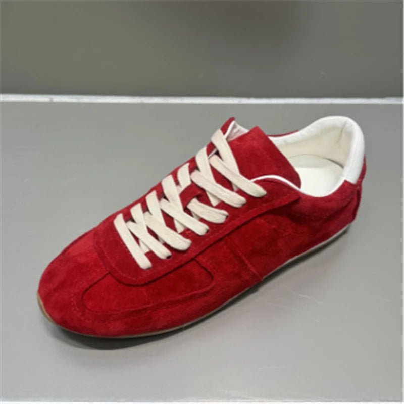 Asumer 2025 Newest Luxury Cow Suede Leather Women Sneakers Solid Color Flats Casual Shoes Fashion Flat Footwear Flat Sneakers