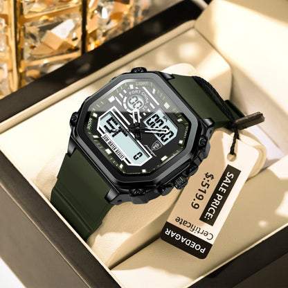 POEDAGAR LED Sport Men Clock Dual Time Display Digital Week Date Square Man Watch Electronic Silicone Strap Men's Quartz Watches