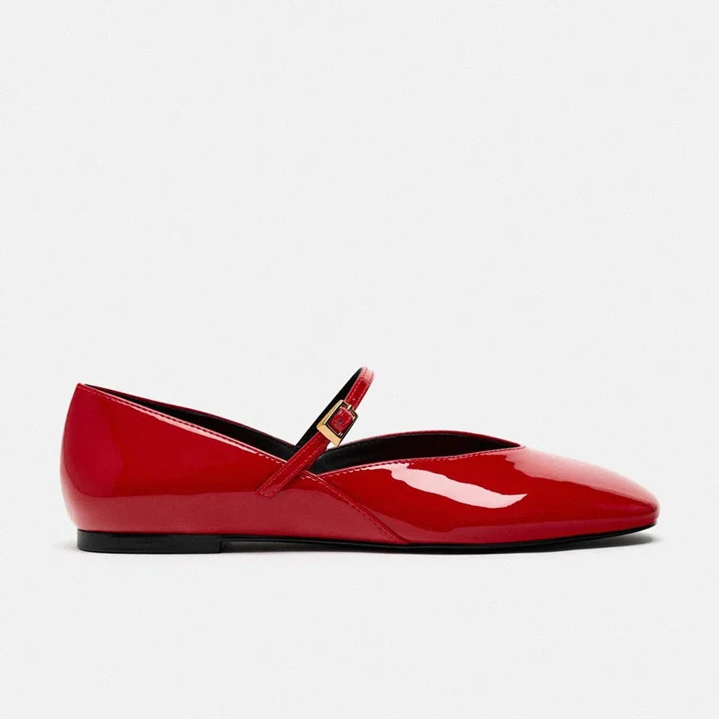 Spring Designer Red Women Ballet Shoes Casual Round Toe Flats Patent Leather Office Female Shoes