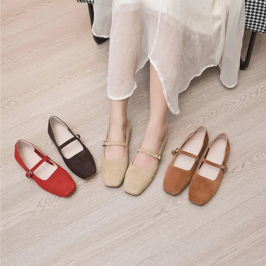 AIYUQI Mary Jane Shoes Women Flat 2025 Spring Shoes Female Genuine Leather Square Head Non-slip Large Size Ballet Shoes Women