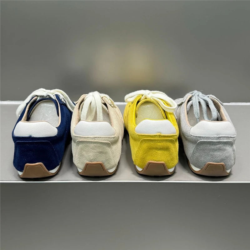 Asumer 2025 Newest Luxury Cow Suede Leather Women Sneakers Solid Color Flats Casual Shoes Fashion Flat Footwear Flat Sneakers
