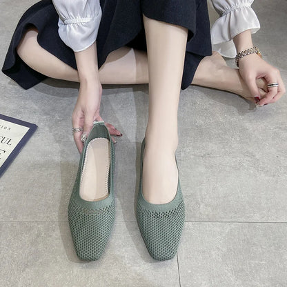 Breathable Mesh Fashion Flats For Women Spring Summer Flat Shoes Square Toe Slip-on Loafers Soft Sole Girls Daily Walking Shoes