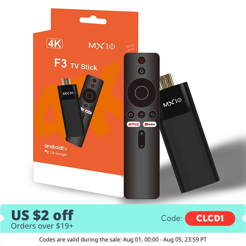 Ultra HD 4K Android TV Stick MX10-F3 Stick Mini Home TV Stick H313 Quad Core Support 2.4/5G Dual Wifi 2GB RAM 16GB ROM