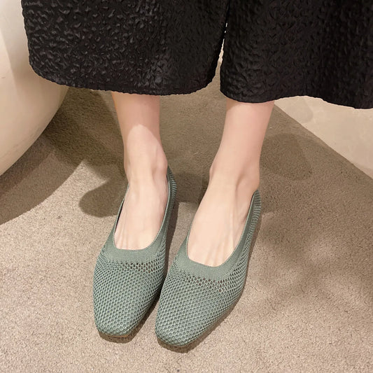 Breathable Mesh Fashion Flats For Women Spring Summer Flat Shoes Square Toe Slip-on Loafers Soft Sole Girls Daily Walking Shoes