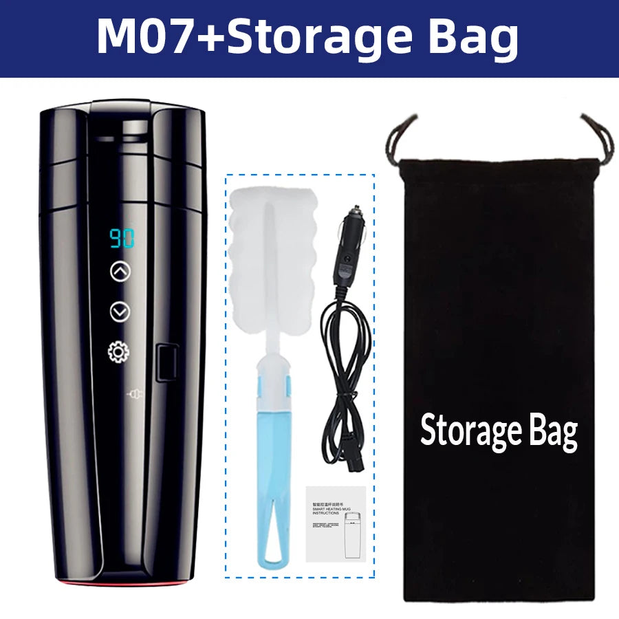 12V 24V Smart  Car Heating Cup Electric Kettle Stainless Steel Thermal Insulation Control Touch LCD Display Travel Coffee Mug