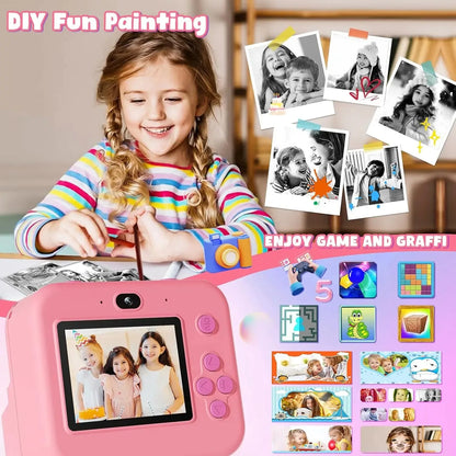newInstant Print Camera With 32G Card Thermal Photo Printing Digital Children Camera Video Photography Educational Toy Kids Gift