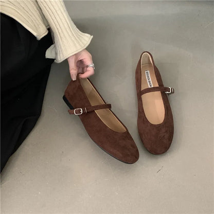 2025 Autumn Fashion Flat Ballet Shoes Women Shallow Ballet Leather Round Toe Female Ballerina Soft Moccasin Mary Janes Shoes