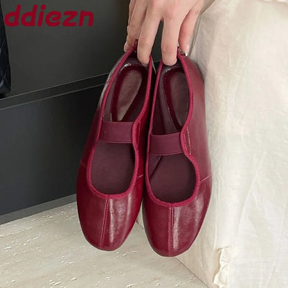 Female Soft Footwear Shallow Ladies Flats Mary Janes Shoes 2025 New Fashion Round Toe Women Ballet Flats Shoes Big Size 43