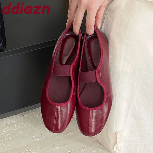 Female Soft Footwear Shallow Ladies Flats Mary Janes Shoes 2025 New Fashion Round Toe Women Ballet Flats Shoes Big Size 43