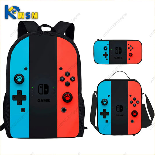 Back To School Game Console Pattern DIY School Bag for Primary and Secondary Students Lunch Bag Pen Bag Shoulder Bag Three Sets