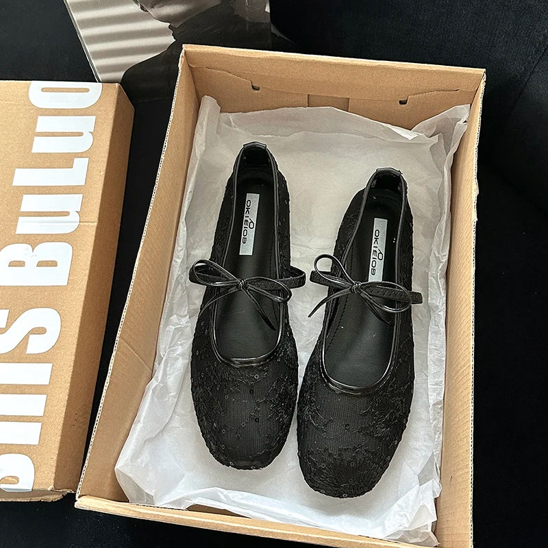 2025 Spring Lace Women Mary Jane Shoes Fashion Slip On Comfort Street Style Soft Sole Female Dress Flats Shoes