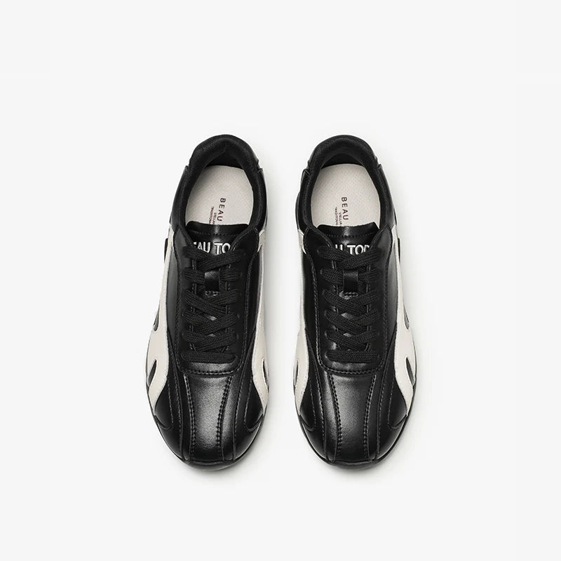 BEAUTODAY Sneakers Women Synthetic Leather Lace-up Punchwork Round Toe Trainers Outdoors Ladies Sports Shoes Handmade 29955