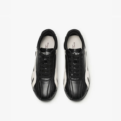 BEAUTODAY Sneakers Women Synthetic Leather Lace-up Punchwork Round Toe Trainers Outdoors Ladies Sports Shoes Handmade 29955