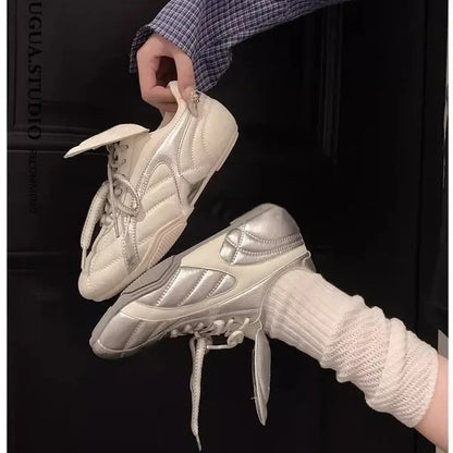 2025 New Spring Women's Shoes Vintage Flat Bottom AGAN Shoes Casual Sports White Shoes Synthetic Interior Fiber Optic Face