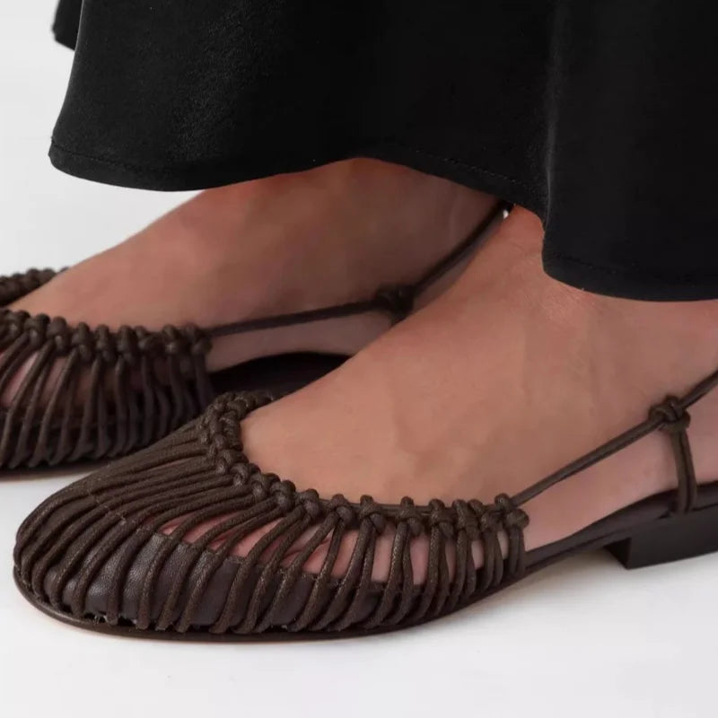 2025 Summer Low Heels Roma Sandals Fashion Outdoor Woven Hollow Women Sandals Casual Lace-up Round Head Sandals