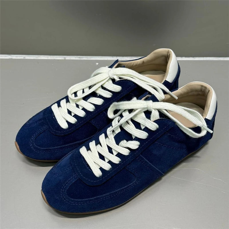 Asumer 2025 Newest Luxury Cow Suede Leather Women Sneakers Solid Color Flats Casual Shoes Fashion Flat Footwear Flat Sneakers