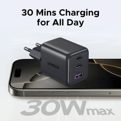 UGREEN 30W GaN Charger PD 3.0 QC4.0 USB C Charger For iPhone 16 15 14 Pro Samsung S25 Xiaomi Tablet iPad Air Pro Phone Charger