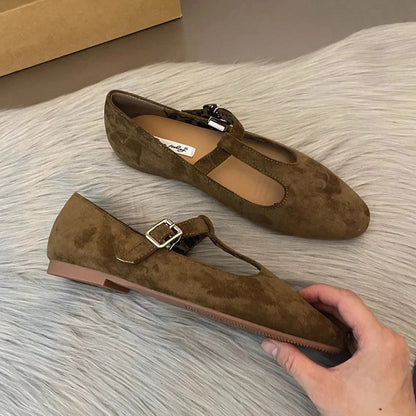 SUOJIALUN Autumn Women Flat Shoes Fashion Round Toe Slip On Ladies Elegant Mary Jane Shoes Soft Flat Heel Outdoor Dress Ballerin