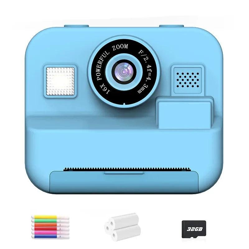 newInstant Print Camera With 32G Card Thermal Photo Printing Digital Children Camera Video Photography Educational Toy Kids Gift