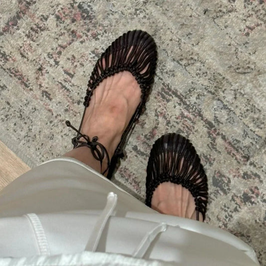 2025 Summer Low Heels Roma Sandals Fashion Outdoor Woven Hollow Women Sandals Casual Lace-up Round Head Sandals