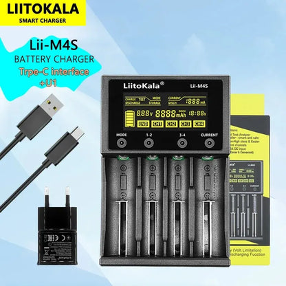 LiitoKala Lii-M4S 18650 LCD Multifunctional Battery Charger For 3.7V 1.2V 26650 21700 14500 18350 17500 AA AAA A C And Other