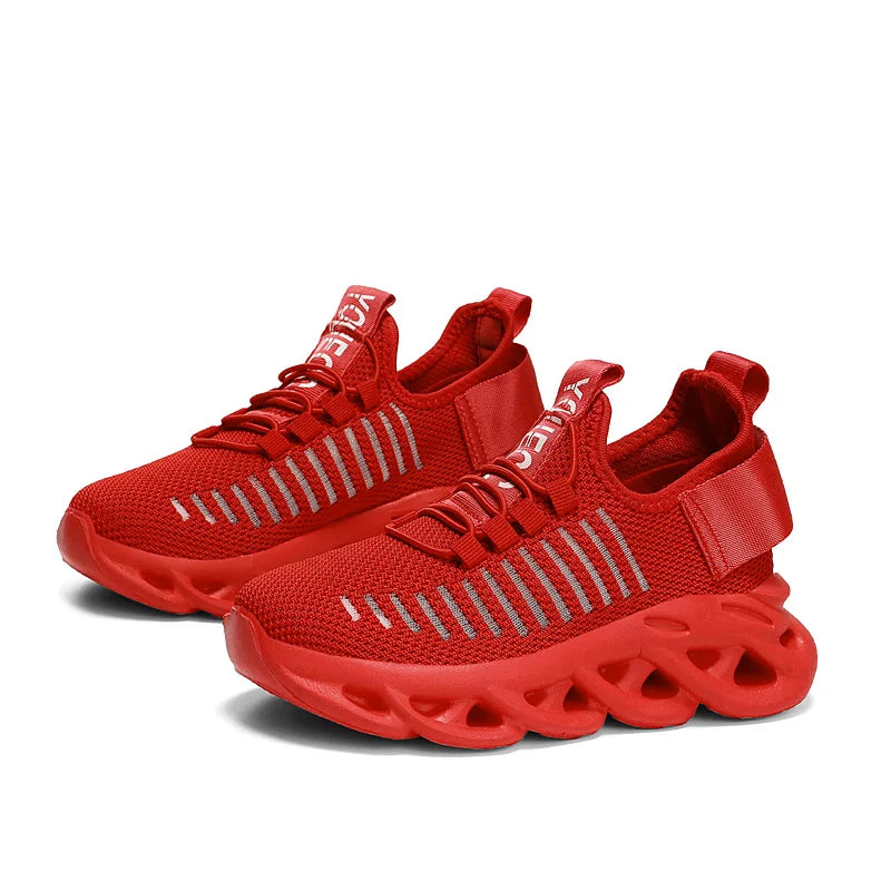 2025 Hot Sale Fashion Red Children's Running Shoes Breathable Mesh Blade Sneakers Size 26-39 Outdoor Sports Shoes Trainers Kids