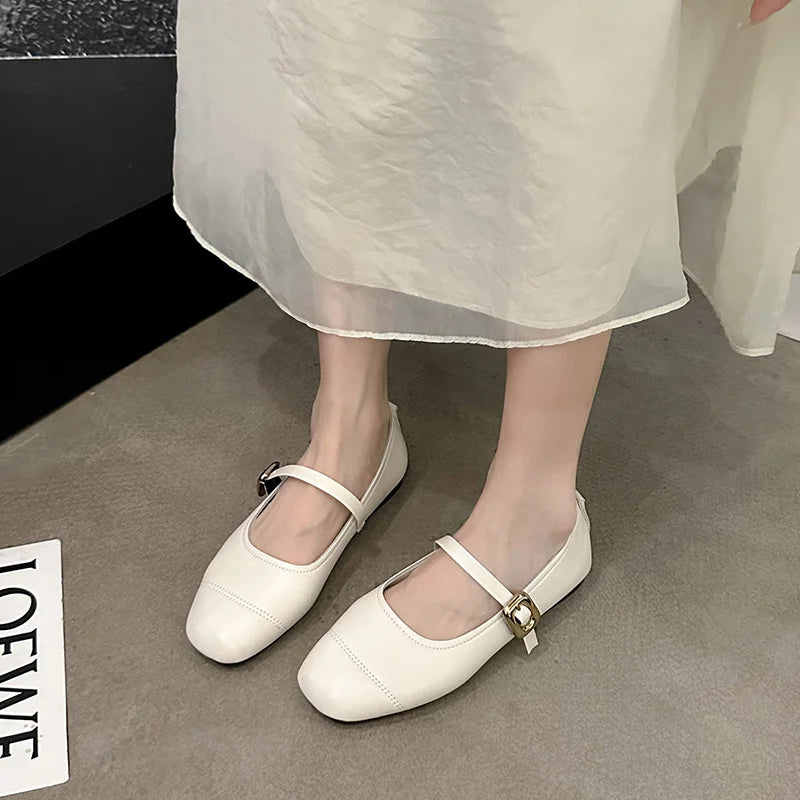 Spring/Autumn Fashion Buckle Single Women's Solid Color Model Square Toe Beautiful Casual and Comfortable Loafers Zapatos