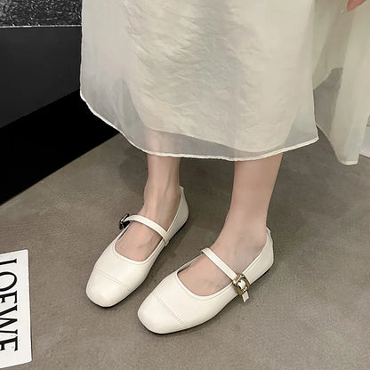 Spring/Autumn Fashion Buckle Single Women's Solid Color Model Square Toe Beautiful Casual and Comfortable Loafers Zapatos