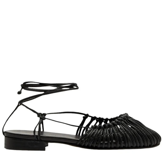 2025 Summer Low Heels Roma Sandals Fashion Outdoor Woven Hollow Women Sandals Casual Lace-up Round Head Sandals