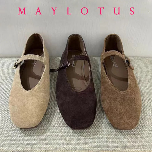 2025 Autumn Fashion Flat Ballet Shoes Women Shallow Ballet Leather Round Toe Female Ballerina Soft Moccasin Mary Janes Shoes